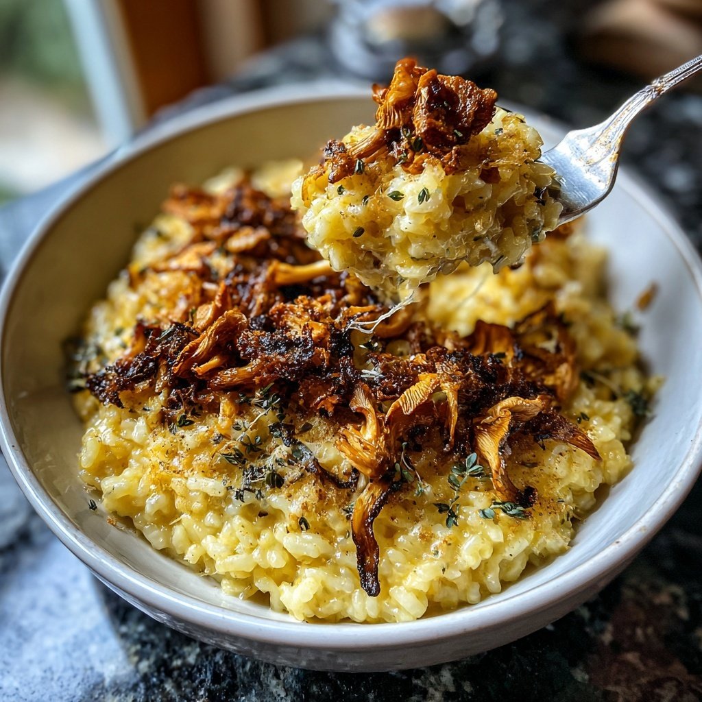 Ofen Risotto mit knusprigen Pilzen