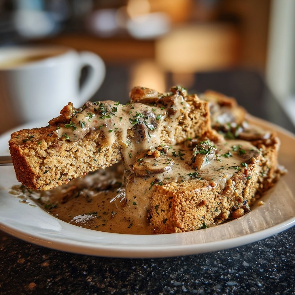 Vegetarischer Nussbraten mit Pilzrahmsoße​