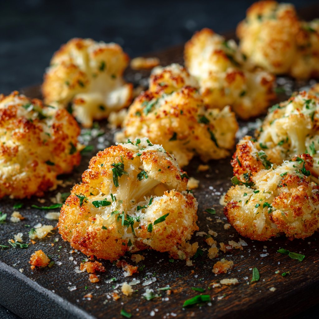 Geroesteter Knoblauch Parmesan Blumenkohl