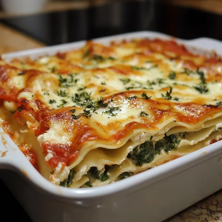 Spinatlasagne mit Feta und Tomaten
