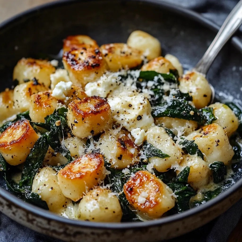 Knusprige Gnocchi mit Spinat und Feta
