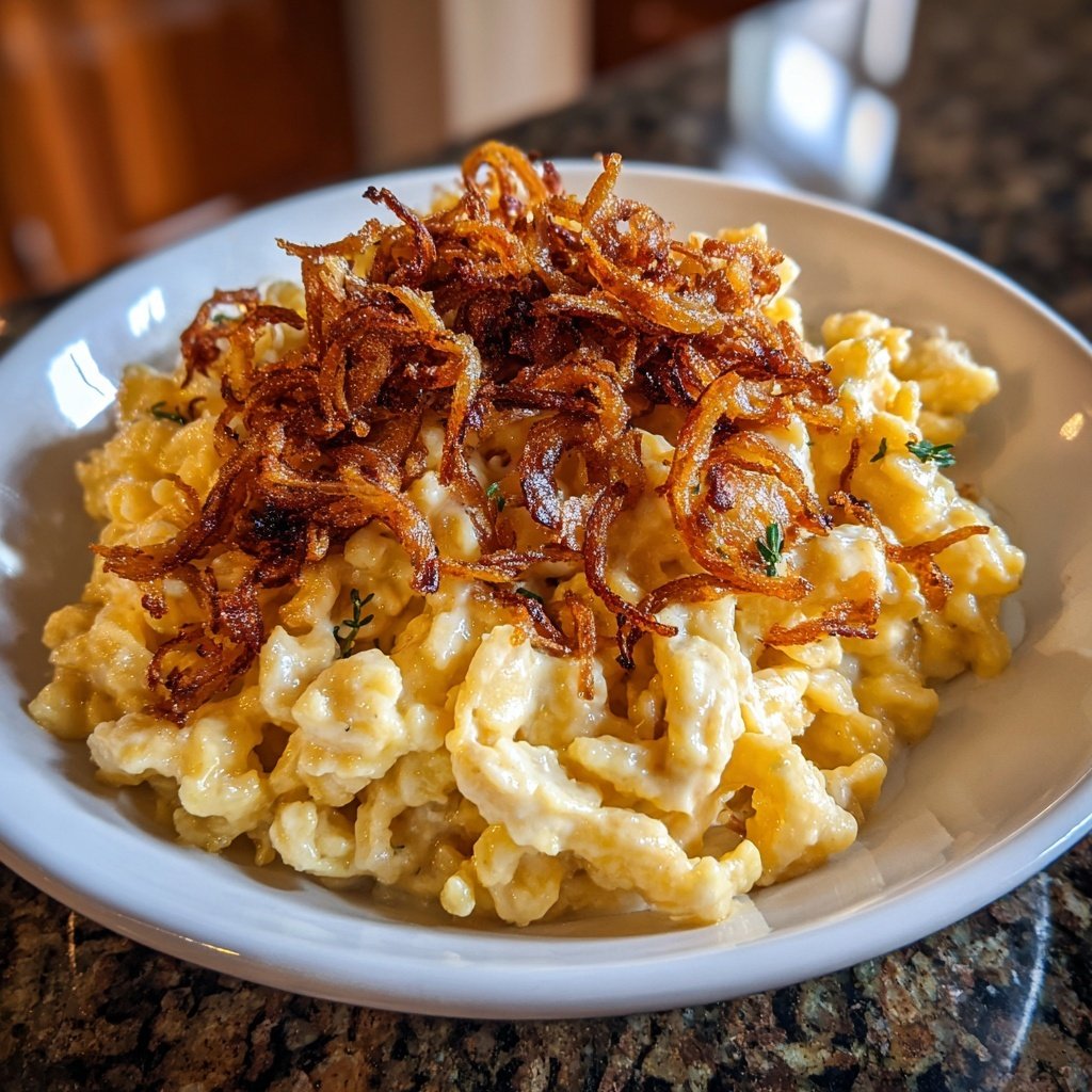 Käsespätzle mit Trüffelöl verfeinert