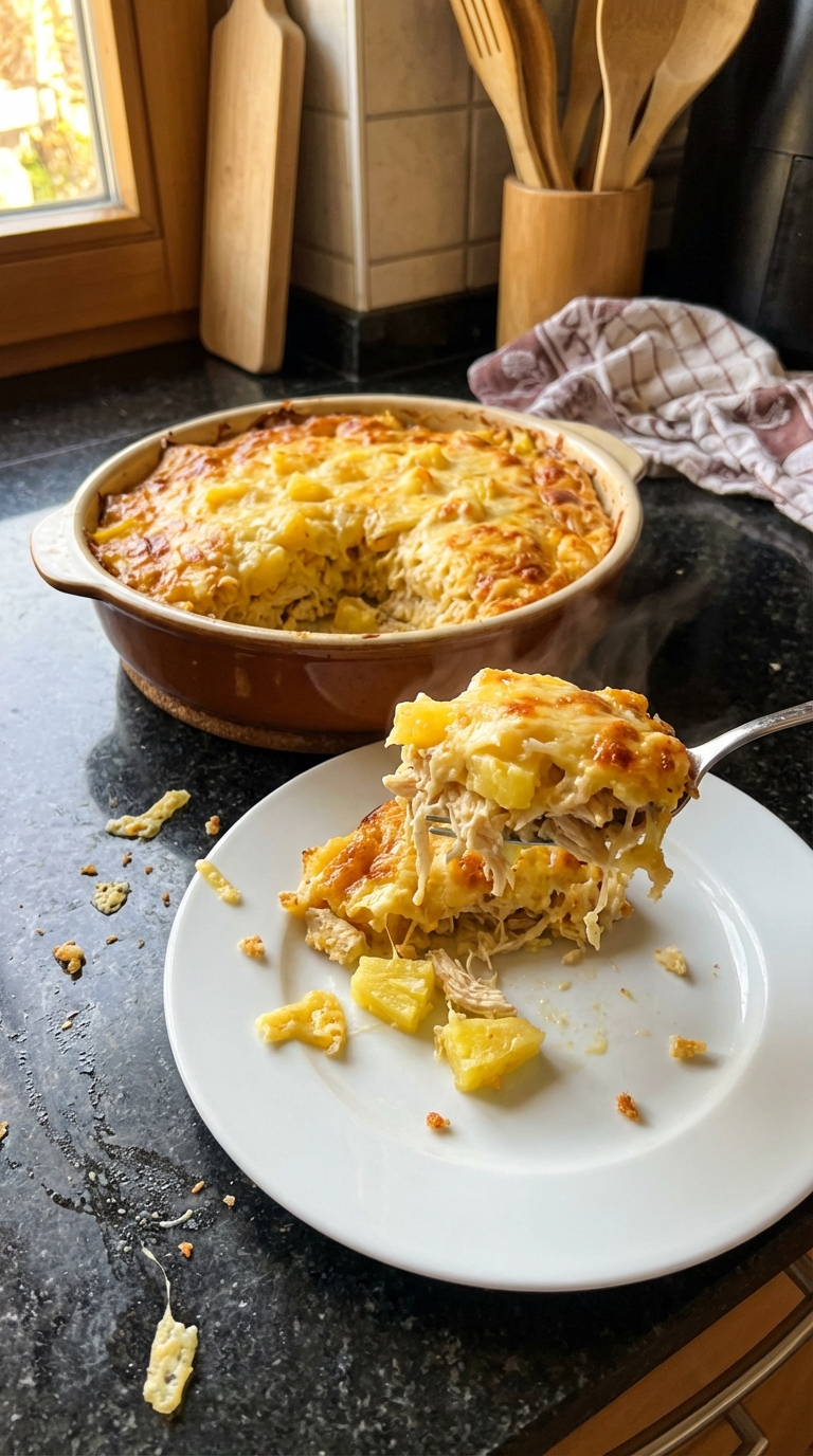 Ananas Hähnchen Reis Auflauf