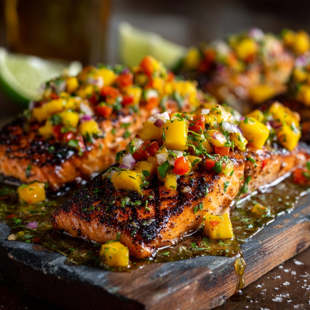 Gegrillter Mango Salsa Lachs
